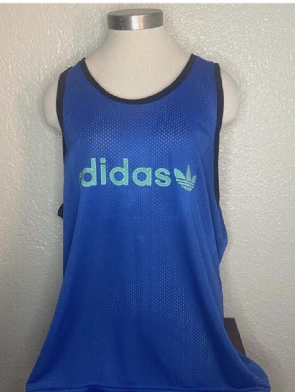 Adidas men's Blue Mesh Tank with Aqua Logo & Black Trim XXL